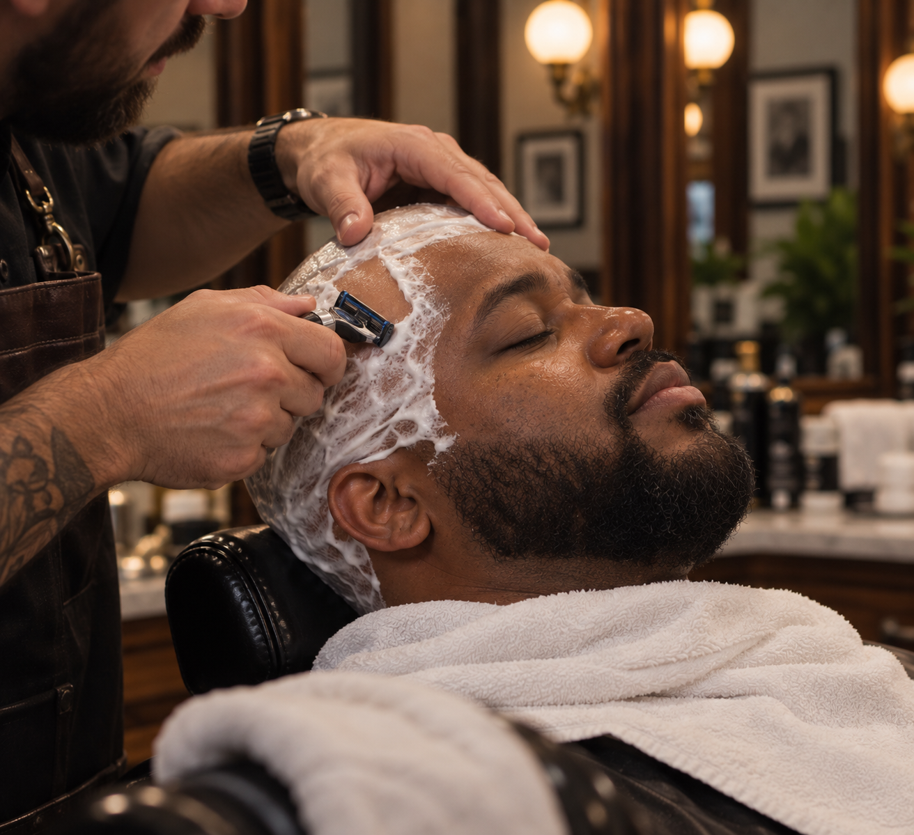 Hot Lather Head Shave